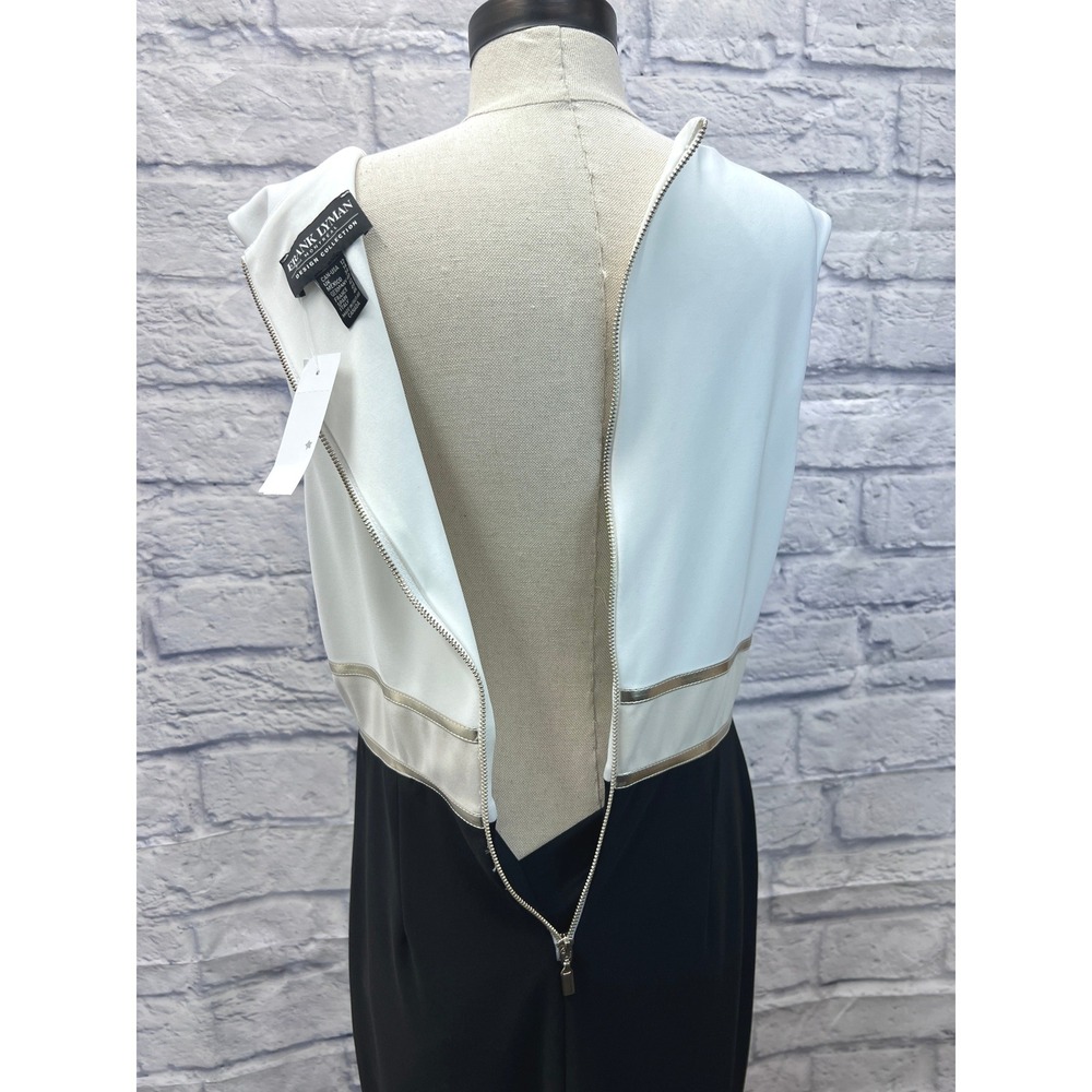 Frank Lyman Sheath Dress 12 Black White Excellent Metallic Colorblock Cocktail - Picture 6 of 10